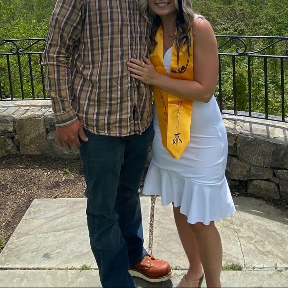 Body Contour Ribbed V-Wire White Ruffle Dress - Express S - Picture 2 of 2